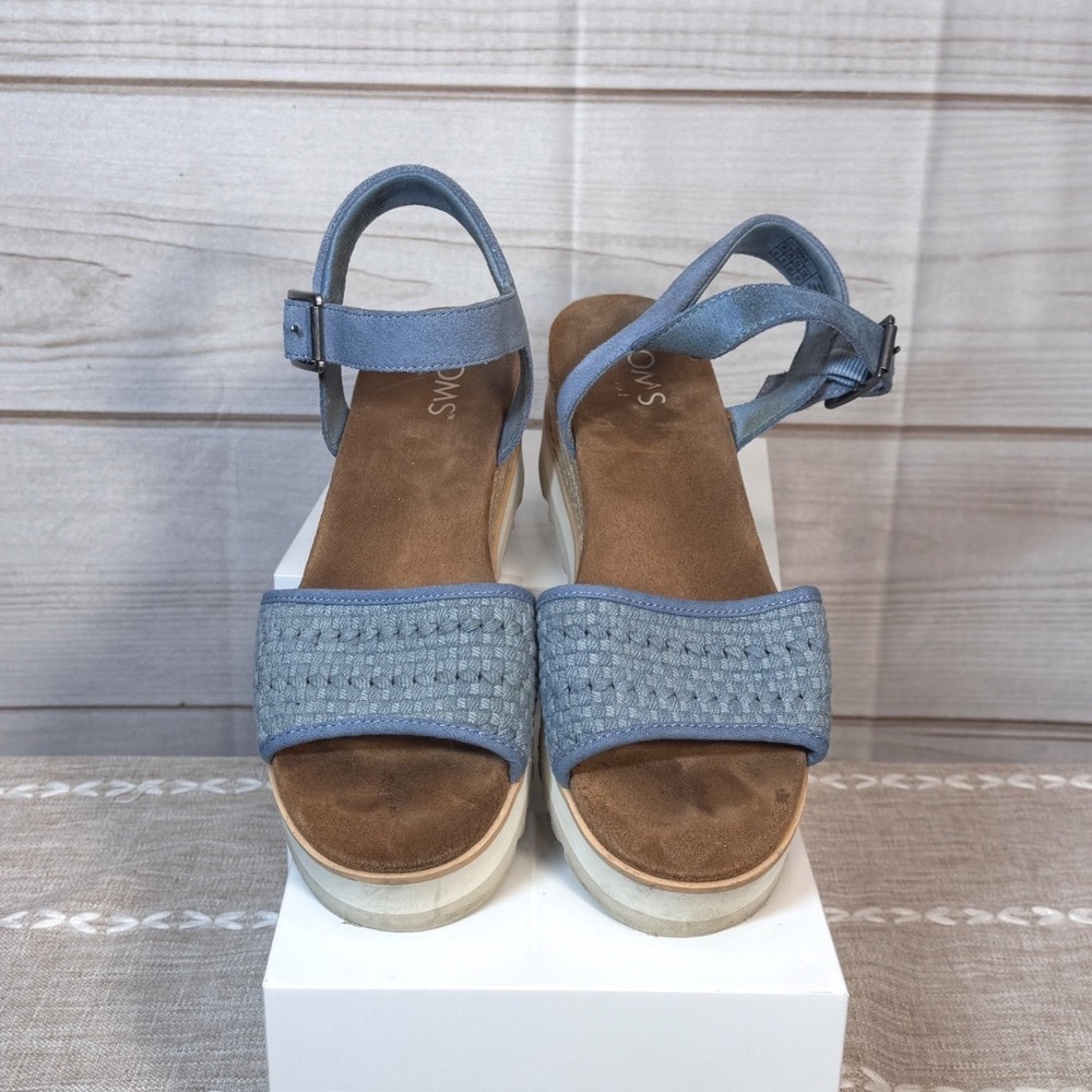 TOMS Monica Platform Wedge Sandals Womens 8 Blue Woven Espadrille Strappy